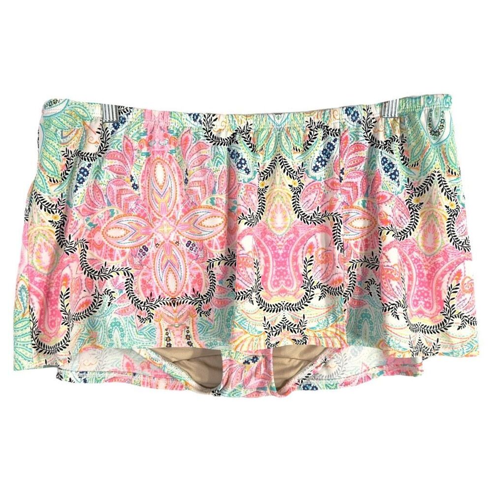 Swim by Cacique Plus Size 14 Bikini Bottom Swimsuit Skirt Paisley Green Pink 819